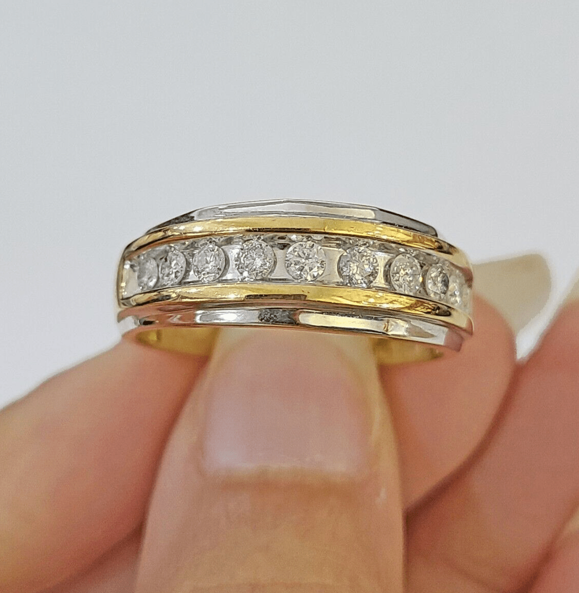 10k White Yellow Gold Diamond Mens Ring Band Wedding Genuine Natural Real - GoldenlinQ